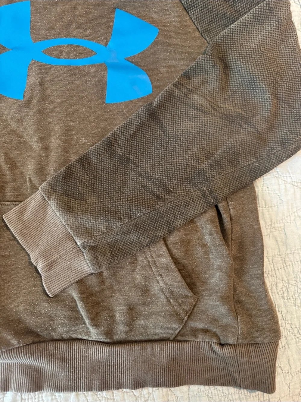 Under Armour Brown Hoodie with Bright Blue Logo - Kids